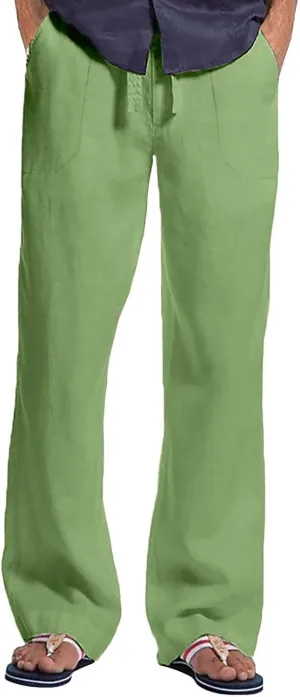 Men's Linen Casual Cargo Pants with Pockets Solid Hipster Beach Pants Breathable Outdoor Hiking Sweatpants Summer Joggers