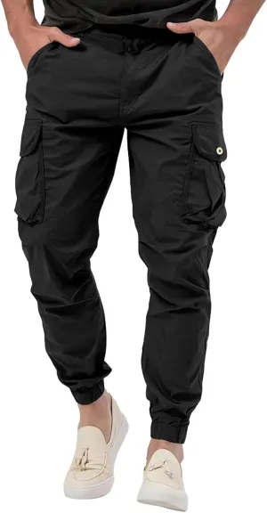 Mens Multi-Pocket Cargo Pants Cotton Simple Solid Color Leisure High Street Elastic Lace Outdoor Hiking Work