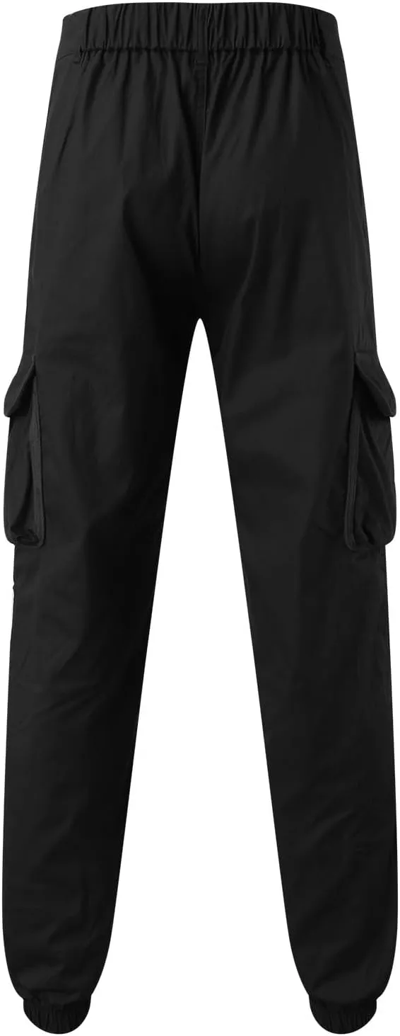 Mens Multi-Pocket Cargo Pants Cotton Simple Solid Color Leisure High Street Elastic Lace Outdoor Hiking Work
