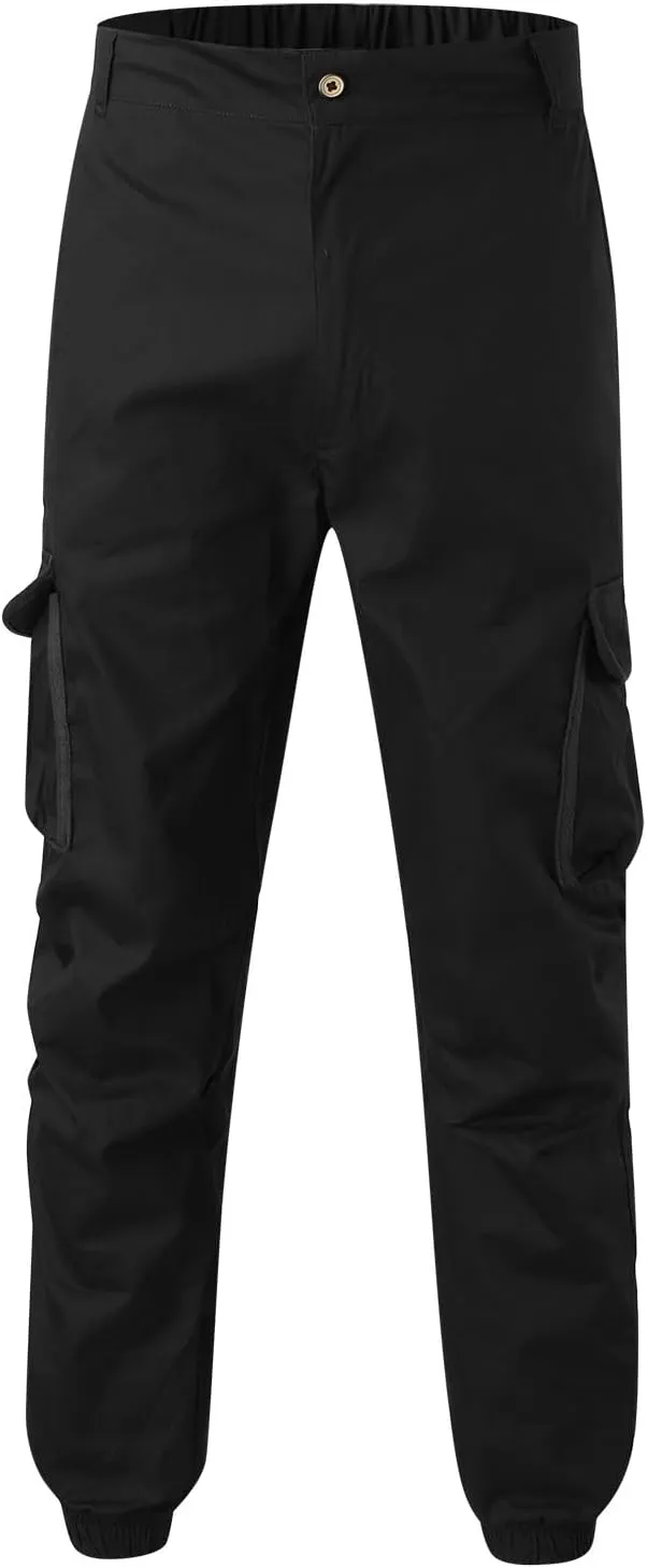 Mens Multi-Pocket Cargo Pants Cotton Simple Solid Color Leisure High Street Elastic Lace Outdoor Hiking Work