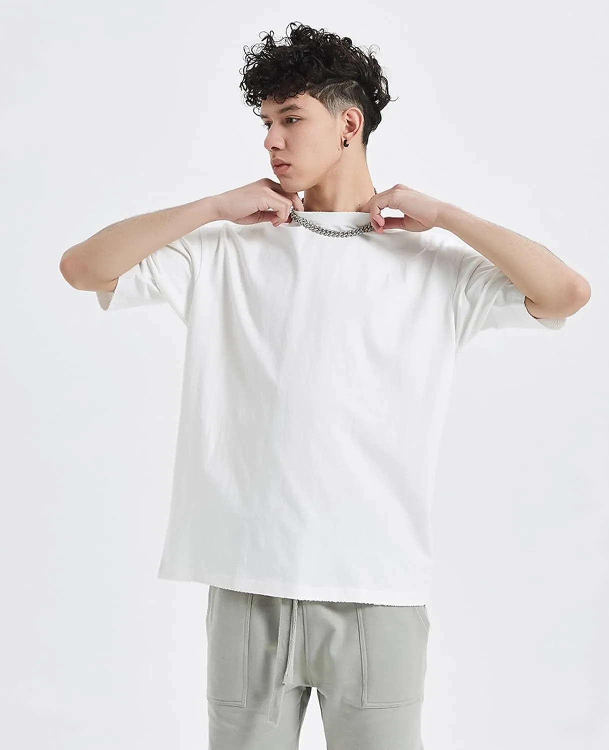 Mens Oversized T-Shirts Fashion Loose Fit Crewneck Tshirt Streetwear Heavyweight Short Sleeve Tee Shirt Gym Workout Tops