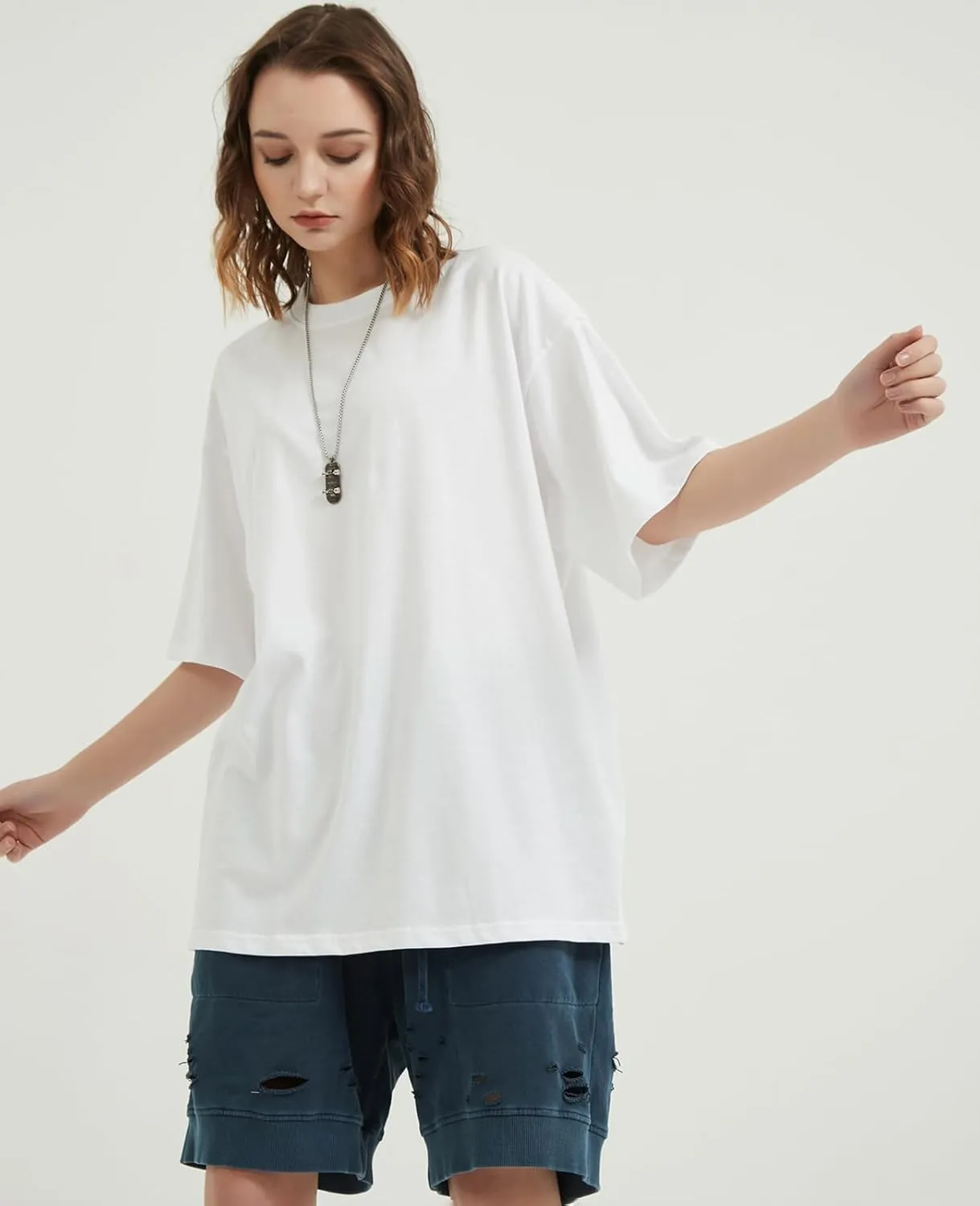 Mens Oversized T-Shirts Fashion Loose Fit Crewneck Tshirt Streetwear Heavyweight Short Sleeve Tee Shirt Gym Workout Tops