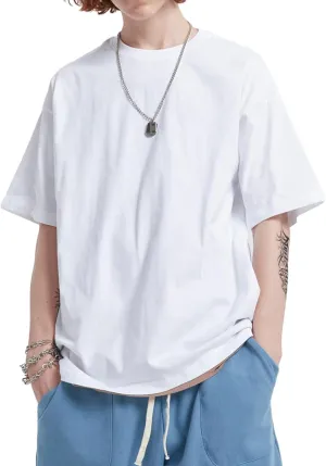 Mens Oversized T-Shirts Fashion Loose Fit Crewneck Tshirt Streetwear Heavyweight Short Sleeve Tee Shirt Gym Workout Tops