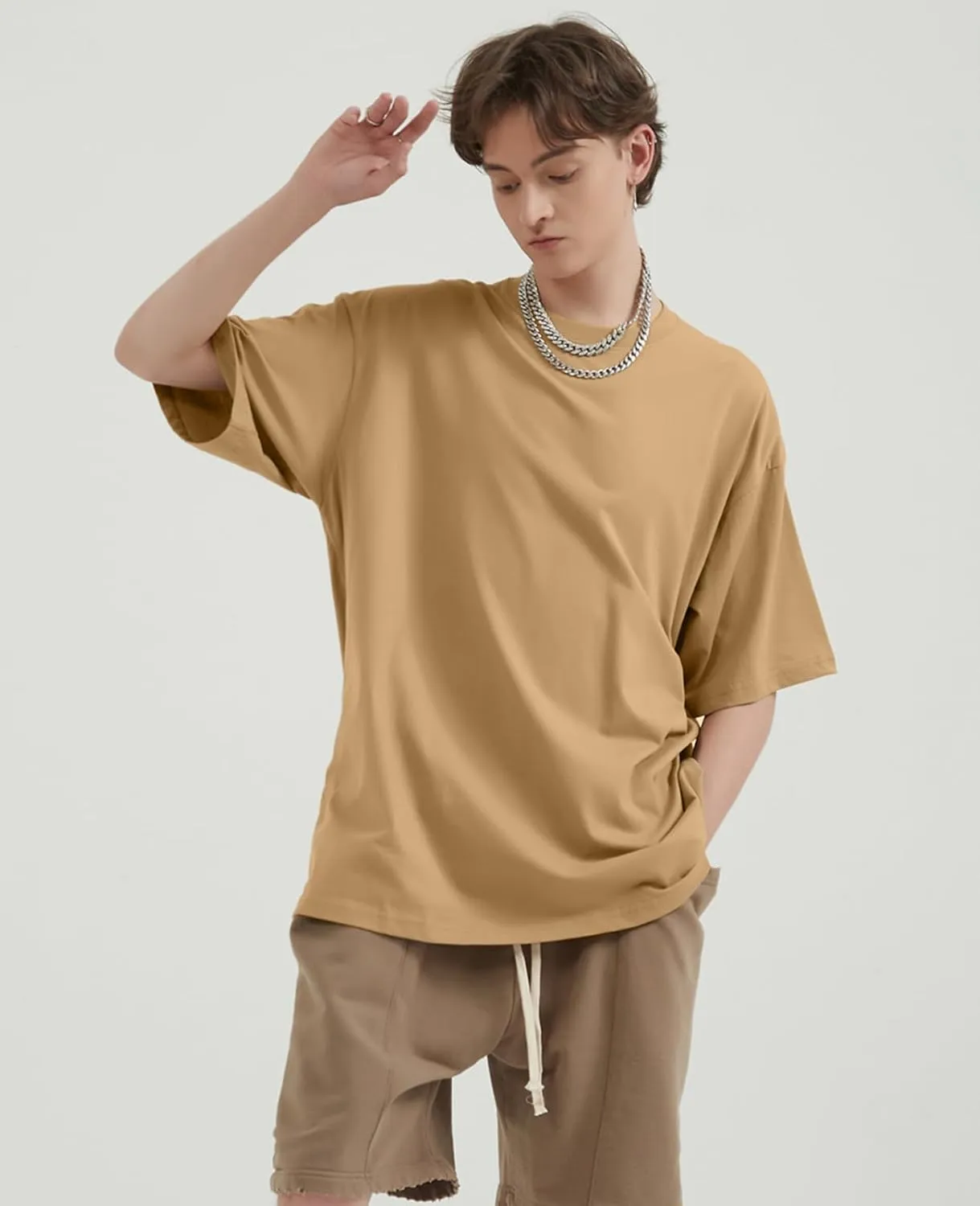 Mens Oversized T-Shirts Fashion Loose Fit Crewneck Tshirt Streetwear Heavyweight Short Sleeve Tee Shirt Gym Workout Tops