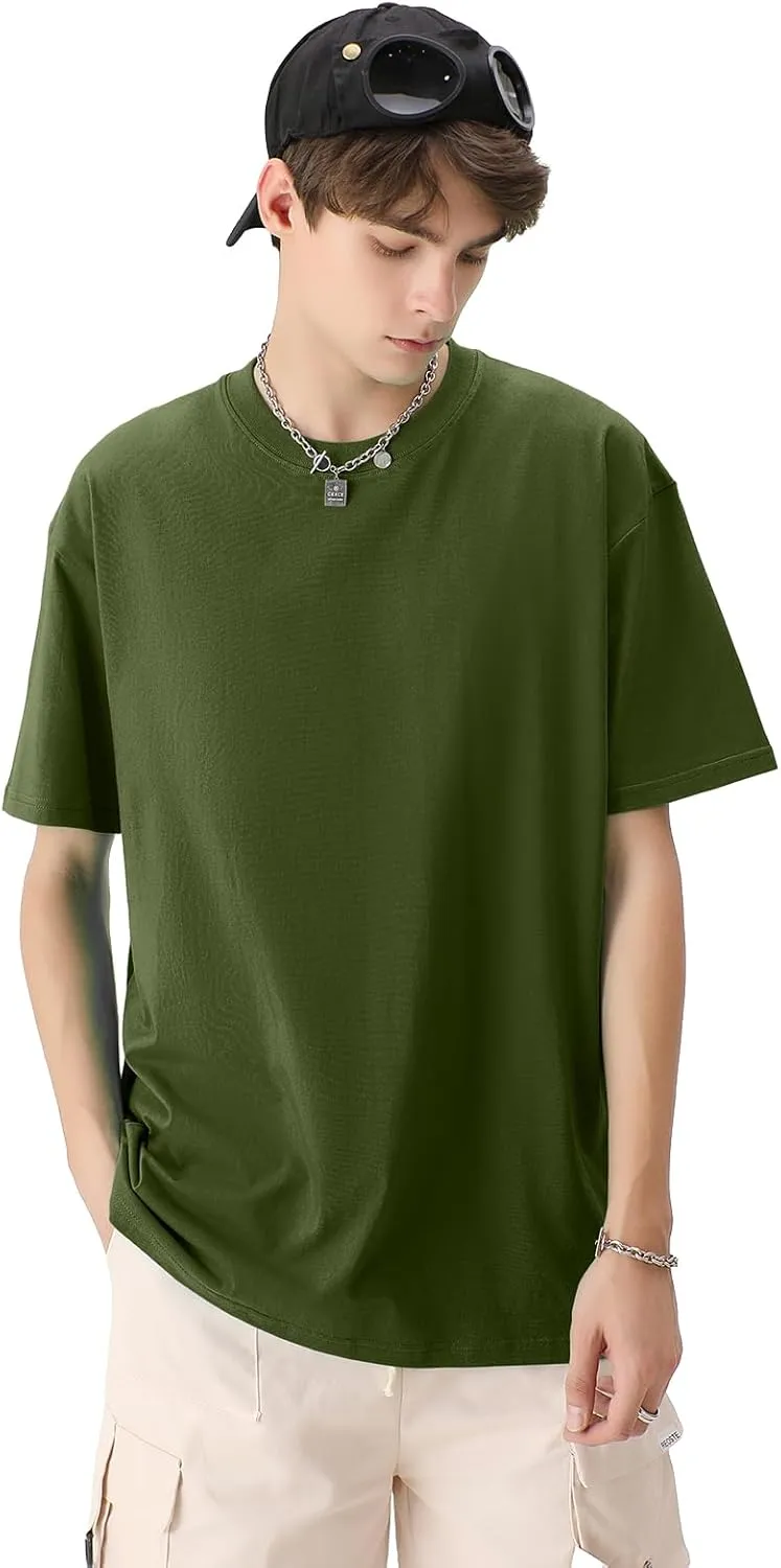 Mens Oversized T-Shirts Fashion Loose Fit Crewneck Tshirt Streetwear Heavyweight Short Sleeve Tee Shirt Gym Workout Tops