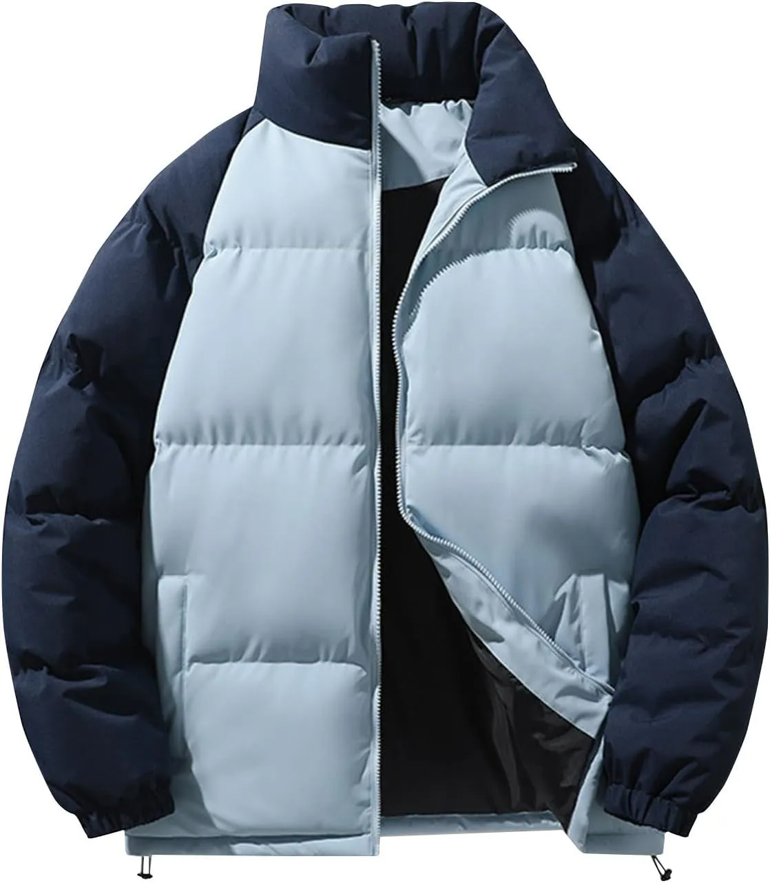 Men's Puffer Down Jacket 2024 Trendy Lightweight Puffy Jacket Full Zipper Warm Winter Down Coat Outwear with Pockets