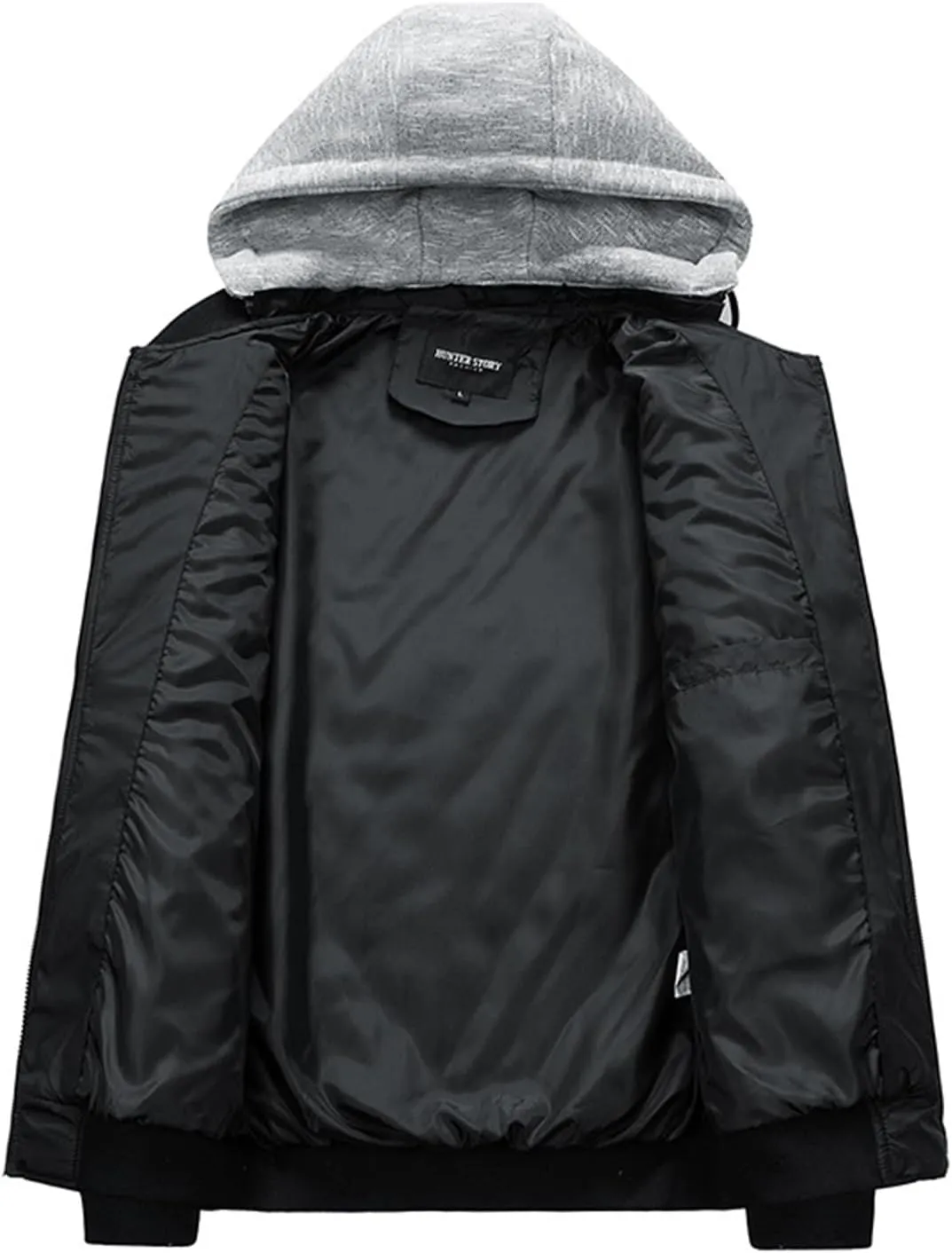 Men's Quilted Sherpa Lined Bomber Jacket Zipper Outdoor Casual Fleece Fall Winter Coat Detachable Hood with Pockets