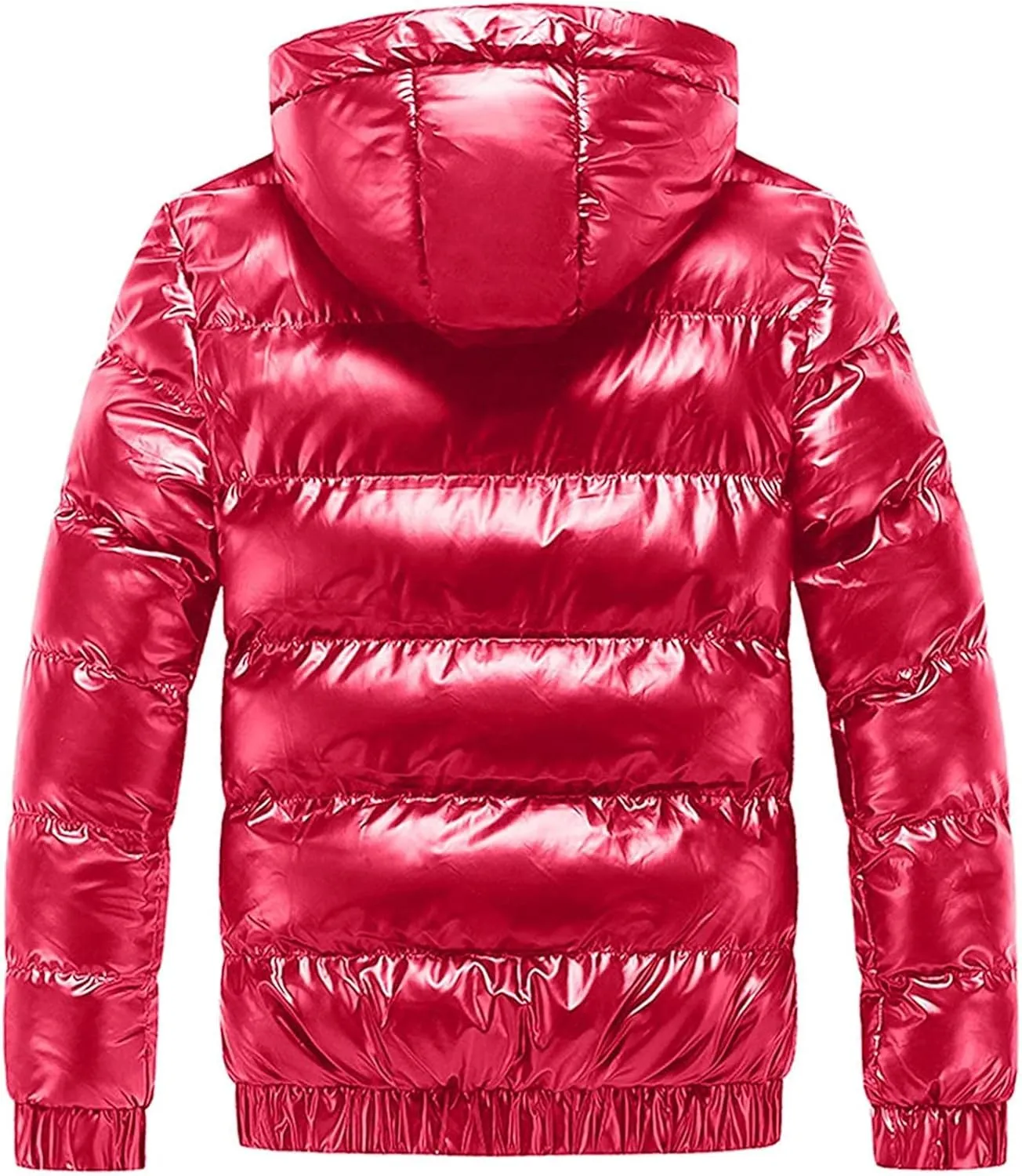 Men's Shiny Hooded Puffer Jacket Winter Thermal Down Coats Water-Resistant Coats Insulated Padded Puffy Coat Outwear