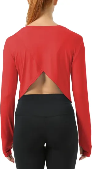 Mippo Cropped Long Sleeve Tops Workout Athletic Yoga Gym Crop Tops for Women Loose Fit
