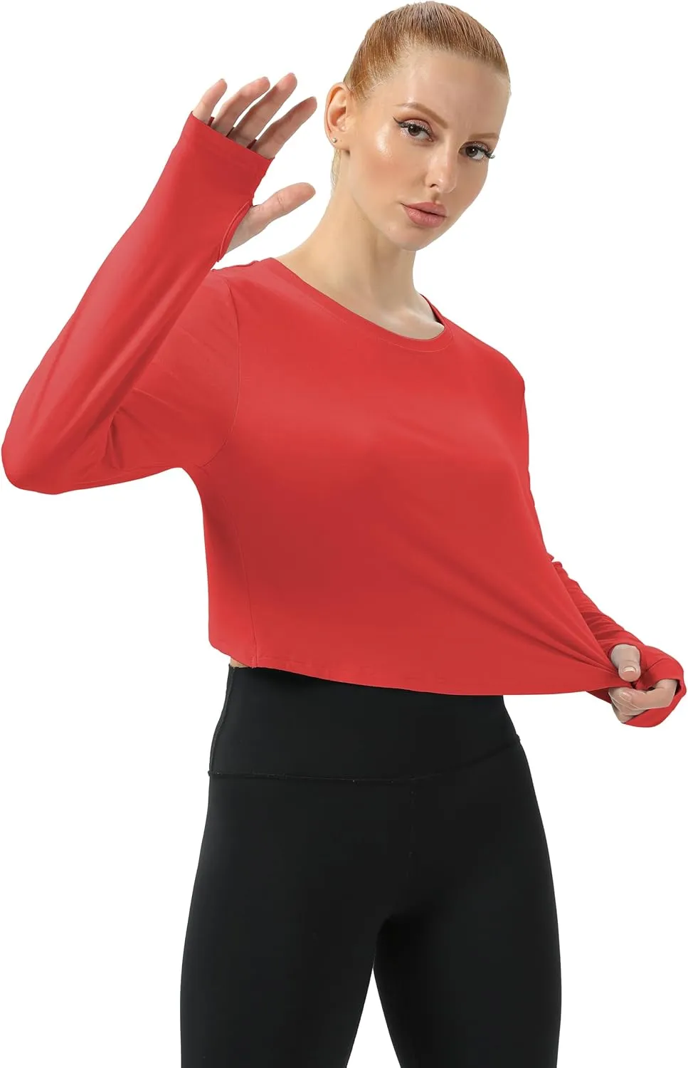 Mippo Cropped Long Sleeve Tops Workout Athletic Yoga Gym Crop Tops for Women Loose Fit