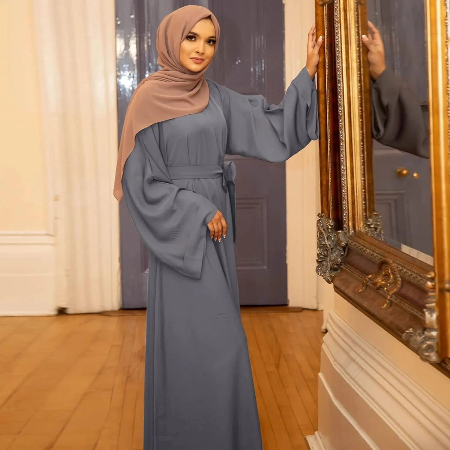 Muslim Dresses for Women Trendy 2024 Arab Cake Long Dress Abaya Dress Islamic National Robe Elegant Kaftan with Belt