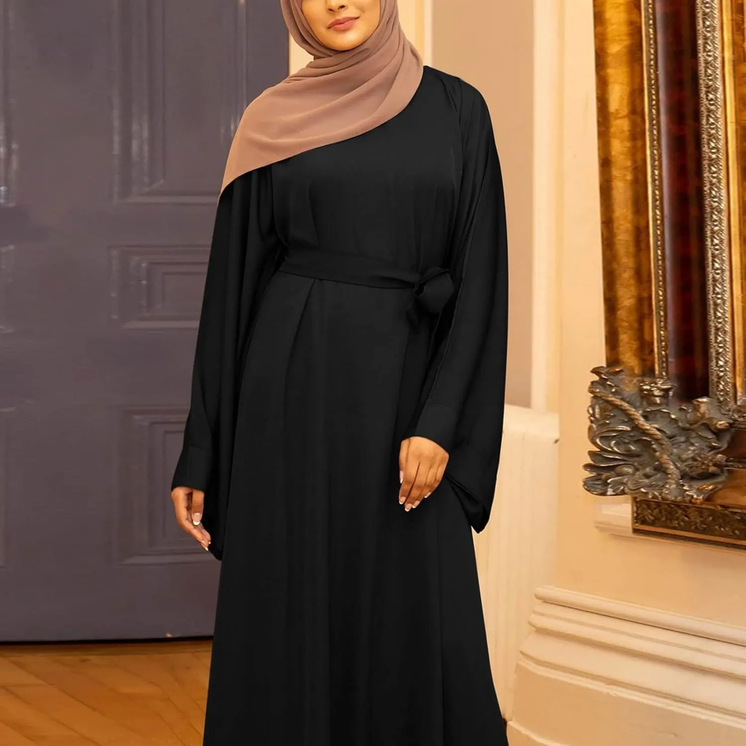 Muslim Dresses for Women Trendy 2024 Arab Cake Long Dress Abaya Dress Islamic National Robe Elegant Kaftan with Belt