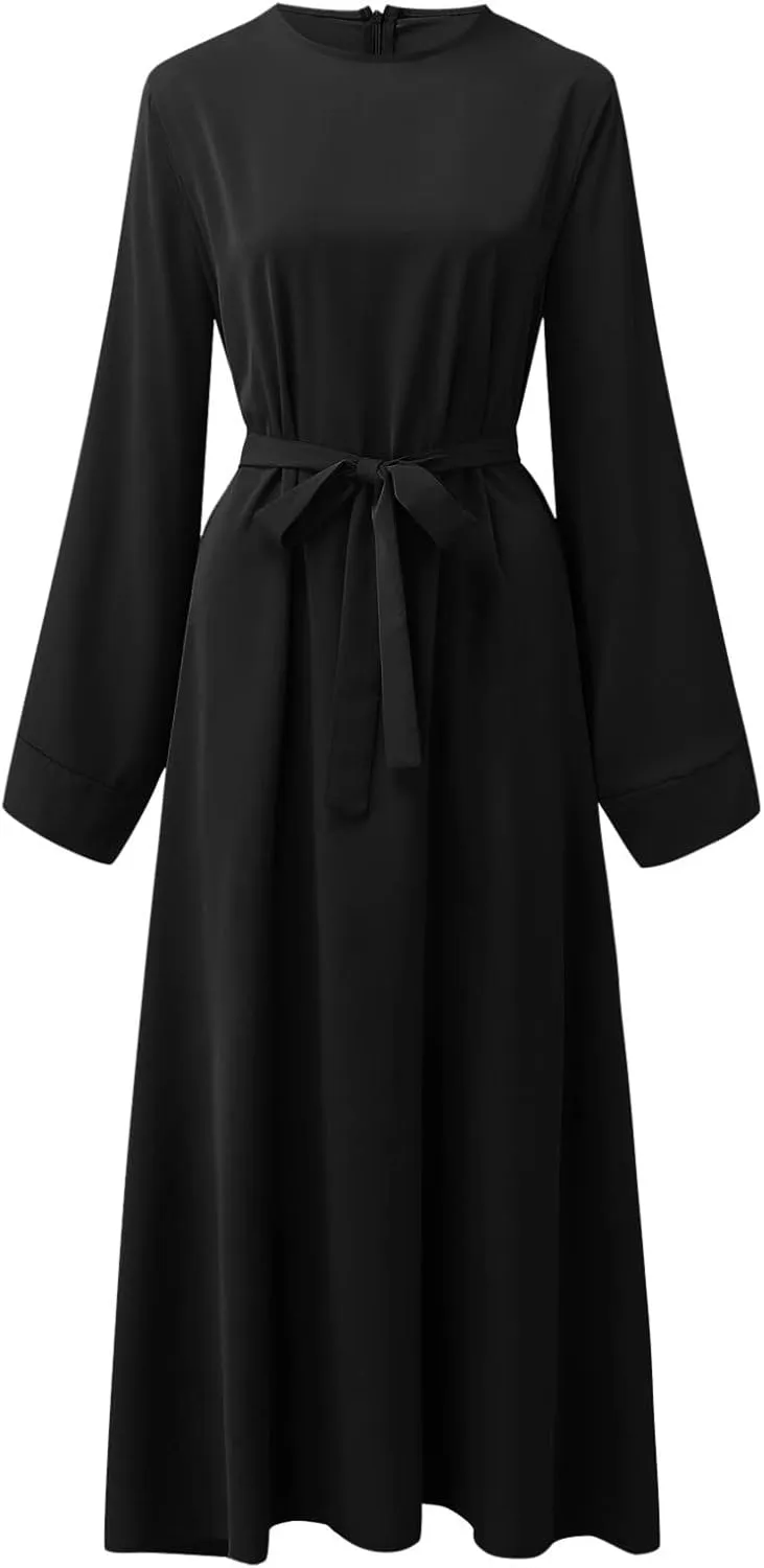 Muslim Dresses for Women Trendy 2024 Arab Cake Long Dress Abaya Dress Islamic National Robe Elegant Kaftan with Belt