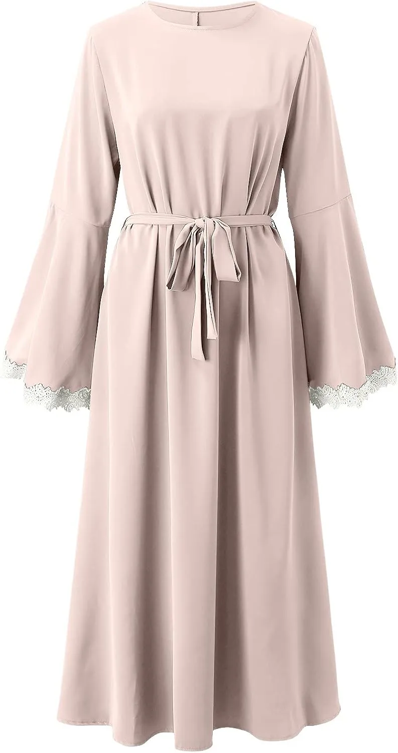 Muslim Dresses for Women Trendy 2024 Arab Cake Long Dress Abaya Dress Islamic National Robe Elegant Kaftan with Belt