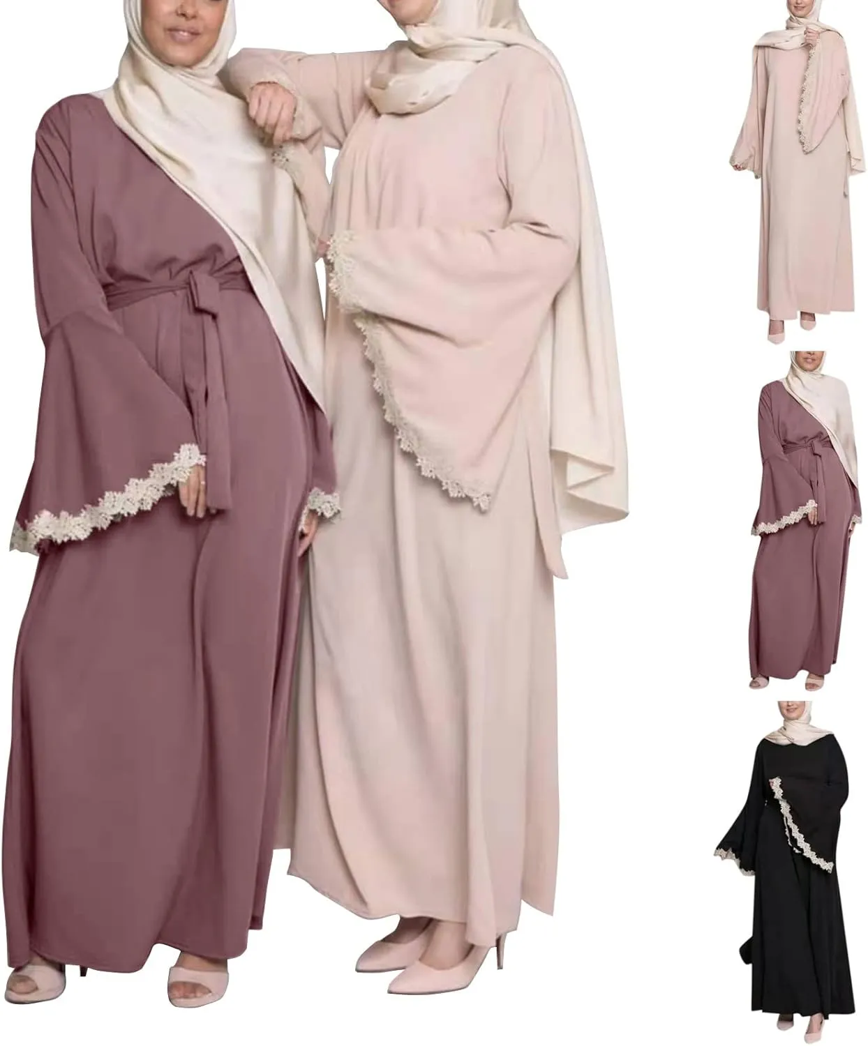 Muslim Dresses for Women Trendy 2024 Arab Cake Long Dress Abaya Dress Islamic National Robe Elegant Kaftan with Belt