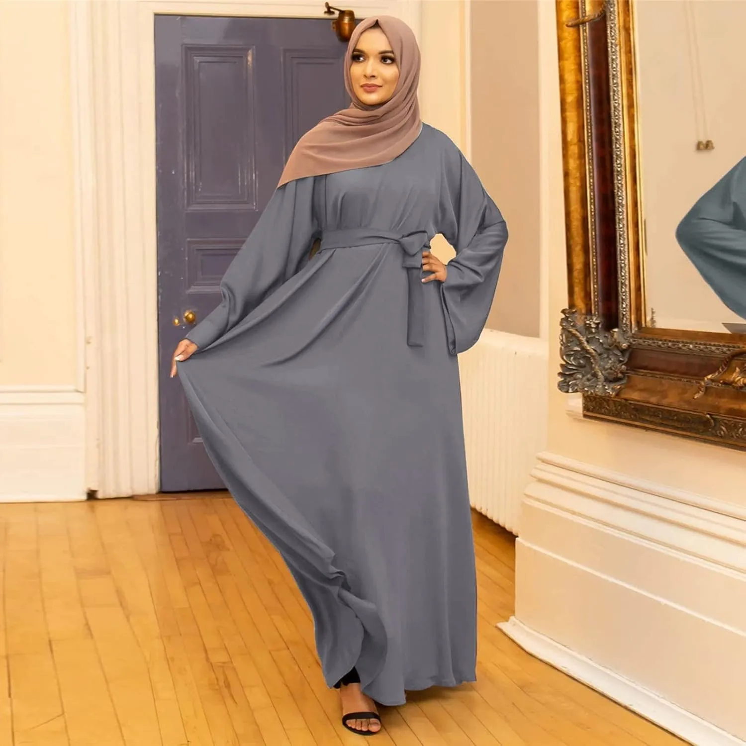 Muslim Dresses for Women Trendy 2024 Arab Cake Long Dress Abaya Dress Islamic National Robe Elegant Kaftan with Belt