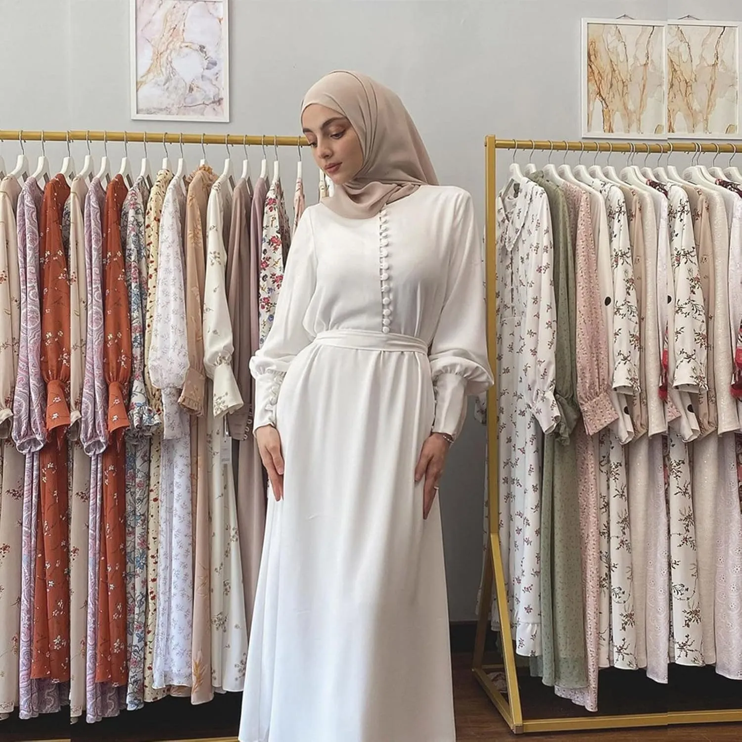 Muslim Dresses for Women Trendy 2024 Arab Cake Long Dress Abaya Dress Islamic National Robe Elegant Kaftan with Belt