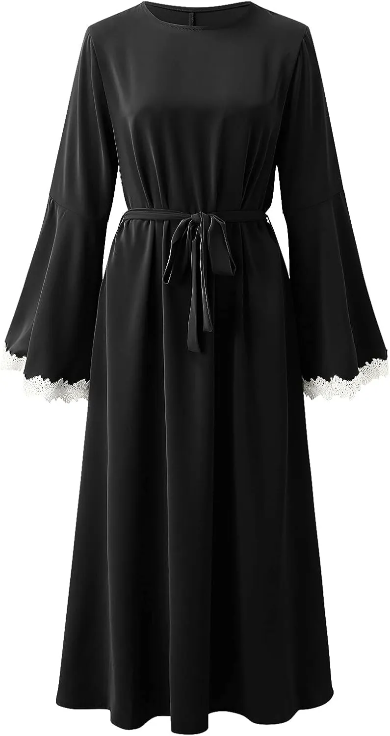 Muslim Dresses for Women Trendy 2024 Arab Cake Long Dress Abaya Dress Islamic National Robe Elegant Kaftan with Belt
