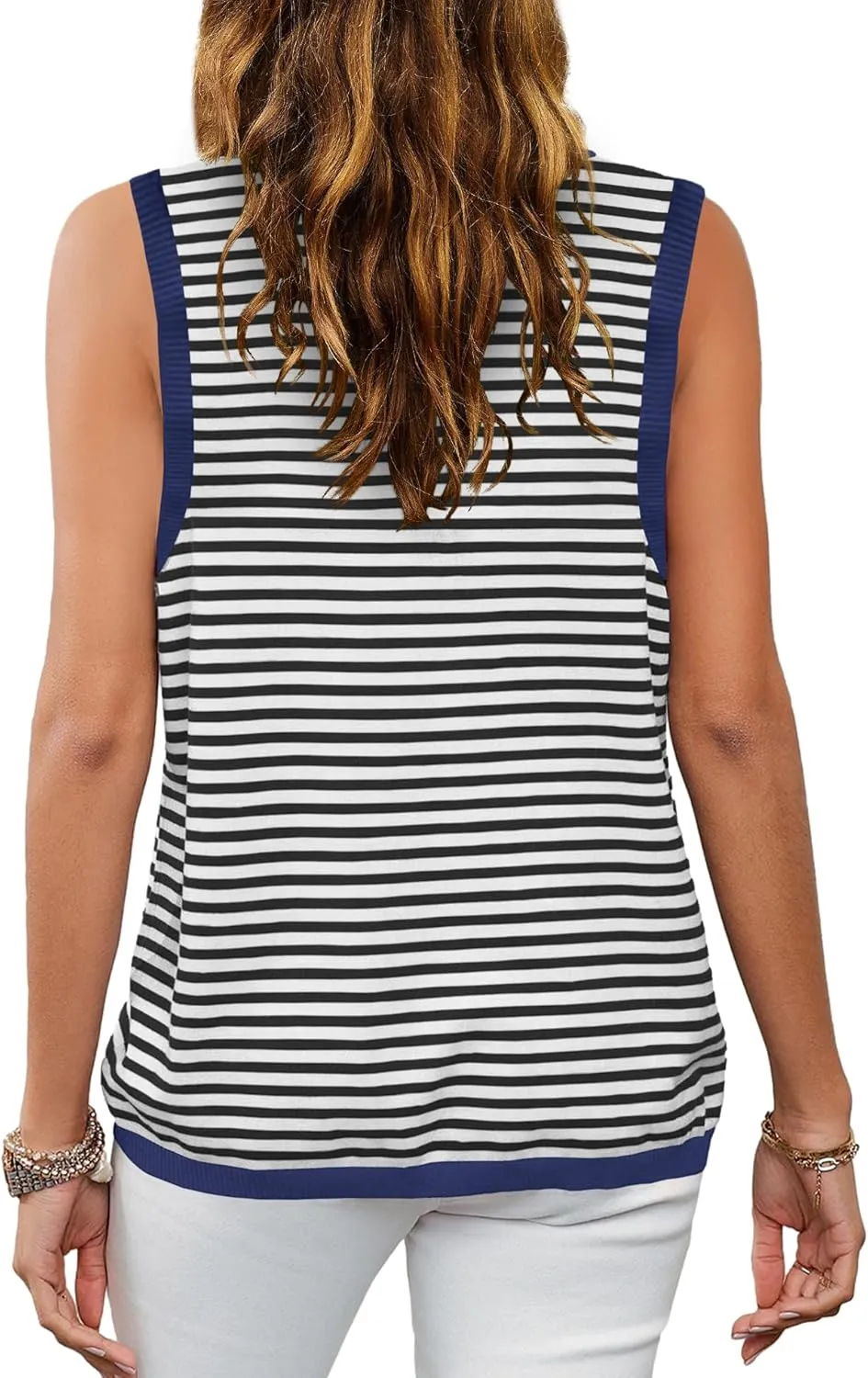 Nirovien Womens Striped Tank Tops Oversized Crewneck Sleeveless Shirts Casual Loose Fit Summer Tops