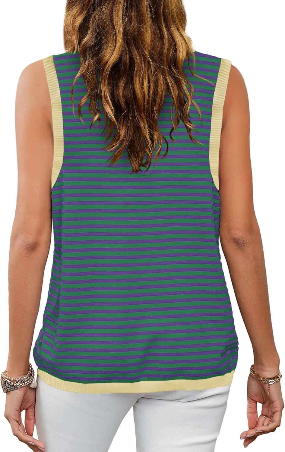 Nirovien Womens Striped Tank Tops Oversized Crewneck Sleeveless Shirts Casual Loose Fit Summer Tops