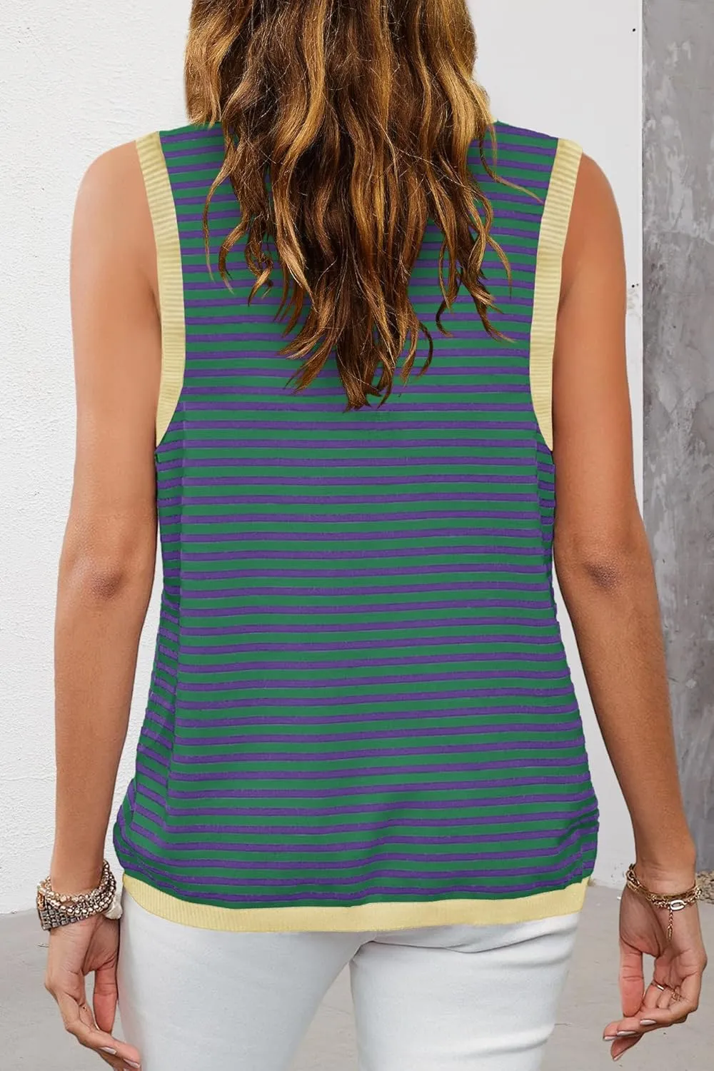 Nirovien Womens Striped Tank Tops Oversized Crewneck Sleeveless Shirts Casual Loose Fit Summer Tops