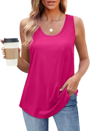 OFEEFAN Womens Tank Tops Loose Fit Scoop Neck Casual Summer Tops Curvy Hem