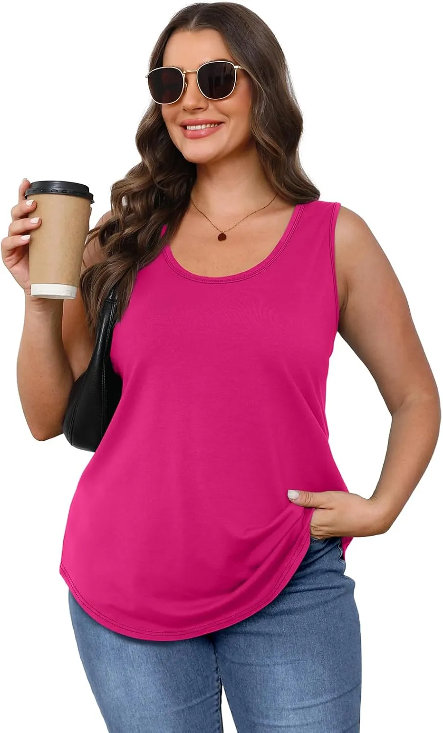 OFEEFAN Womens Tank Tops Loose Fit Scoop Neck Casual Summer Tops Curvy Hem