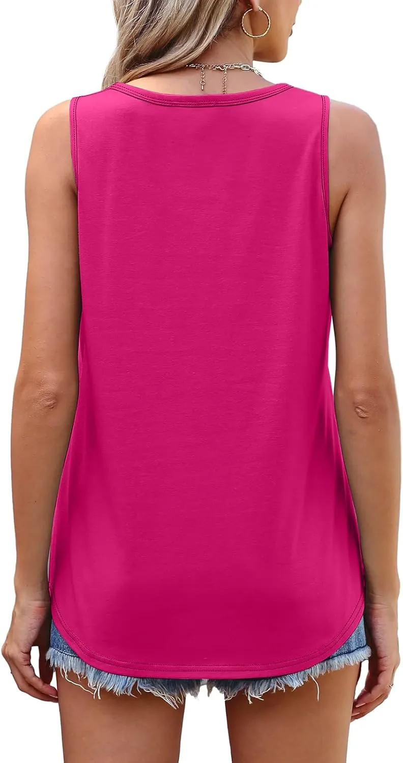 OFEEFAN Womens Tank Tops Loose Fit Scoop Neck Casual Summer Tops Curvy Hem