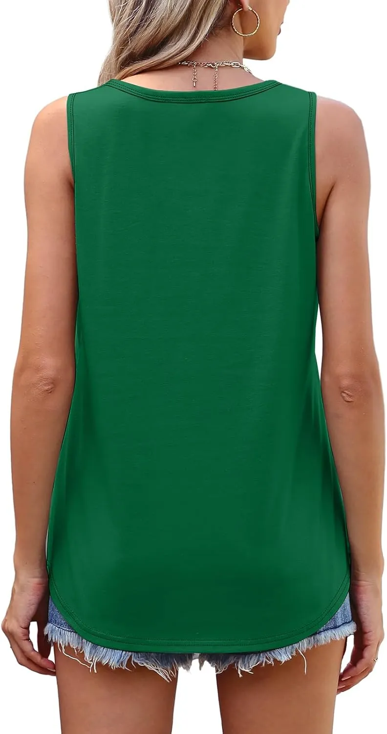 OFEEFAN Womens Tank Tops Loose Fit Scoop Neck Casual Summer Tops Curvy Hem