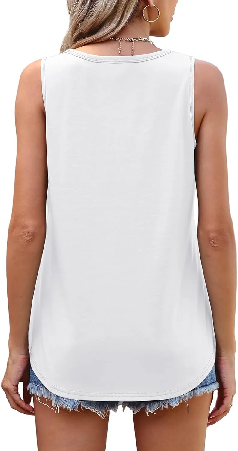 OFEEFAN Womens Tank Tops Loose Fit Scoop Neck Casual Summer Tops Curvy Hem