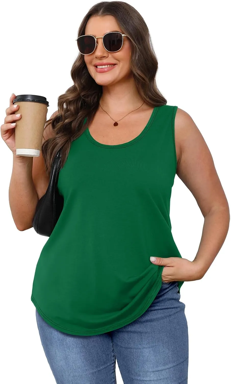 OFEEFAN Womens Tank Tops Loose Fit Scoop Neck Casual Summer Tops Curvy Hem