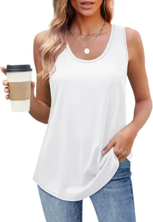 OFEEFAN Womens Tank Tops Loose Fit Scoop Neck Casual Summer Tops Curvy Hem