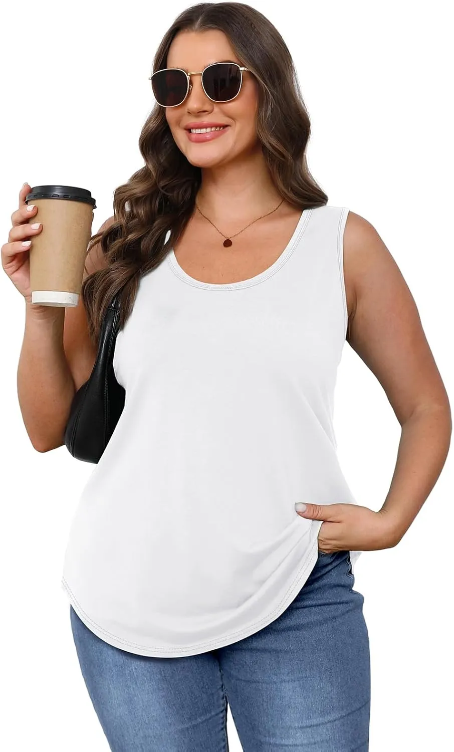 OFEEFAN Womens Tank Tops Loose Fit Scoop Neck Casual Summer Tops Curvy Hem