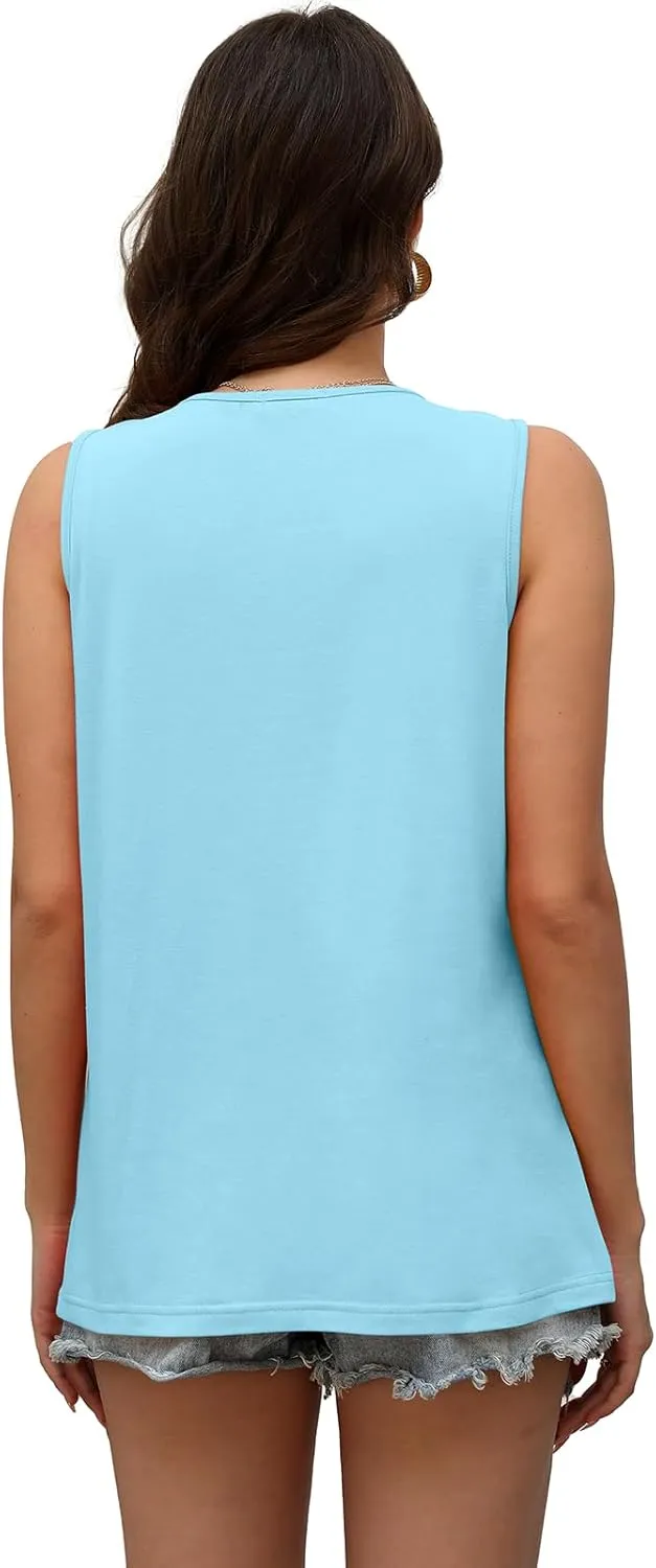 OFEEFAN Womens Tank Tops Summer Pleated Crew Neck Sleeveless Tops for Women Ruched Loose