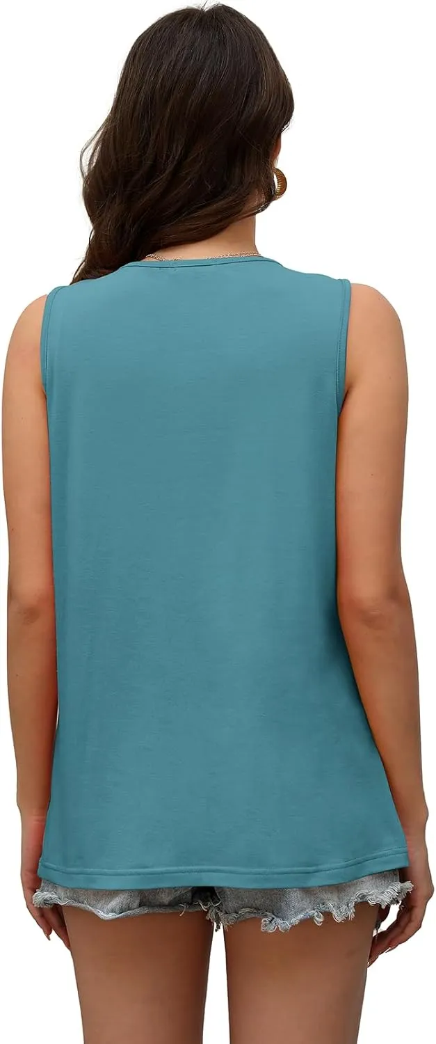 OFEEFAN Womens Tank Tops Summer Pleated Crew Neck Sleeveless Tops for Women Ruched Loose