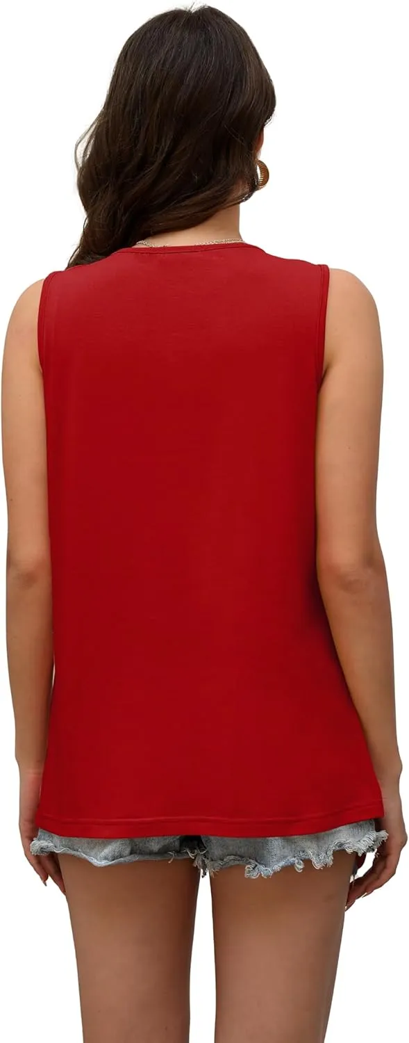 OFEEFAN Womens Tank Tops Summer Pleated Crew Neck Sleeveless Tops for Women Ruched Loose