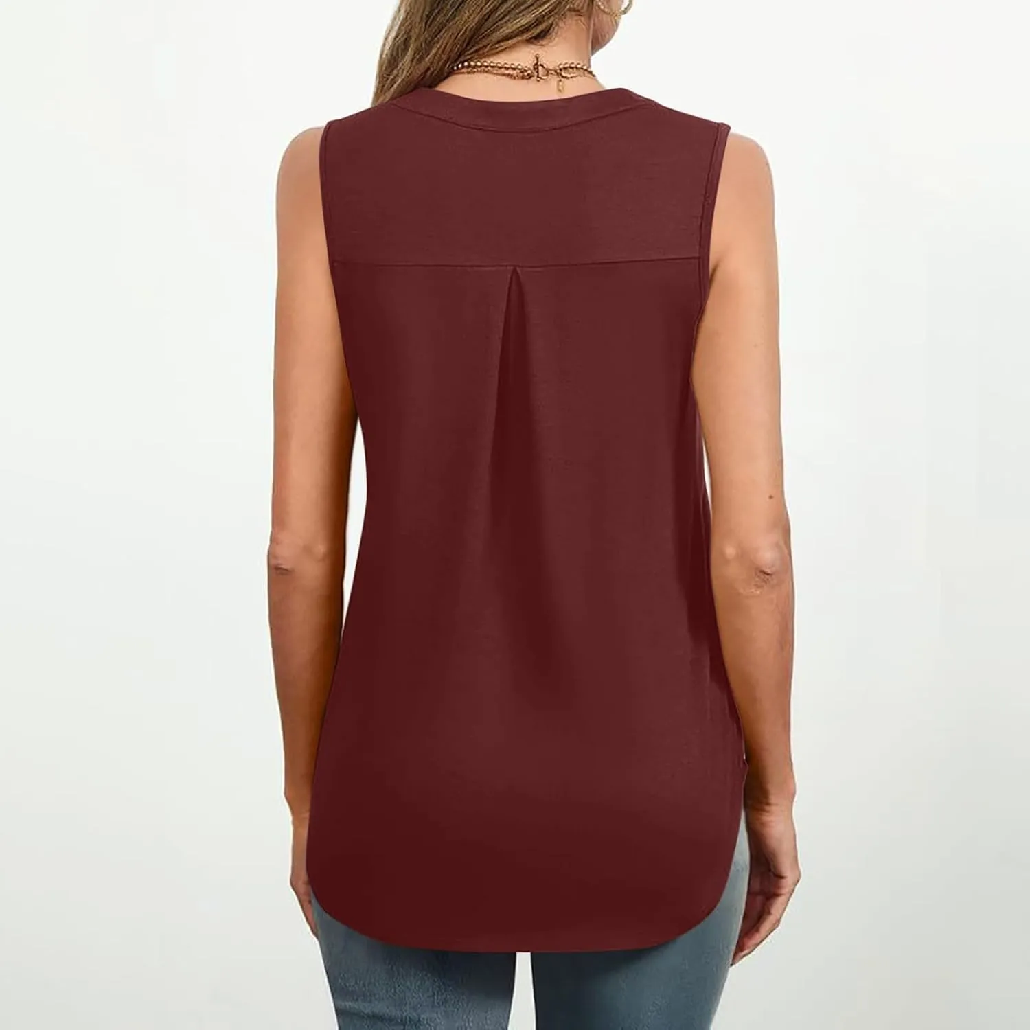 Oplxuo Women V Neck Pleated Tank Tops Trendy Dressy Sleeveless Shirts Casual Cute Blouses Solid Summer Tanks