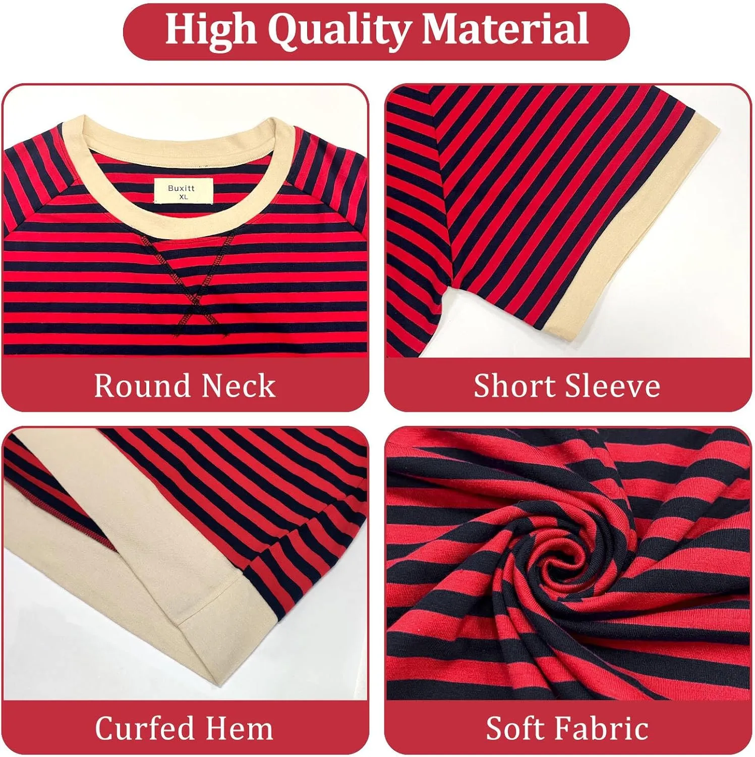 Oversized T-Shirts Striped Crewneck Short Sleeve Casual Tops Loose Blouses Tops for Women Trendy