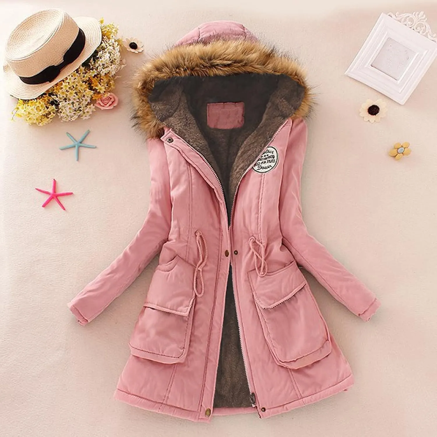 Plus Size Jacket for Women 2024 Winter Mid Length Thick Warm Lined Jacket Coat Warm Coat Hooded Jacket Slim Winter