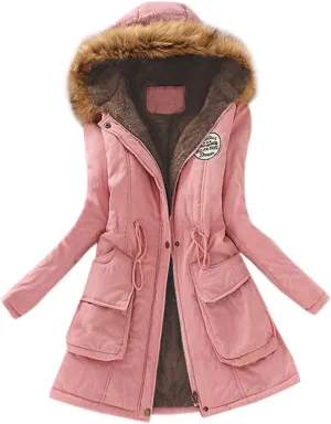 Plus Size Jacket for Women 2024 Winter Mid Length Thick Warm Lined Jacket Coat Warm Coat Hooded Jacket Slim Winter