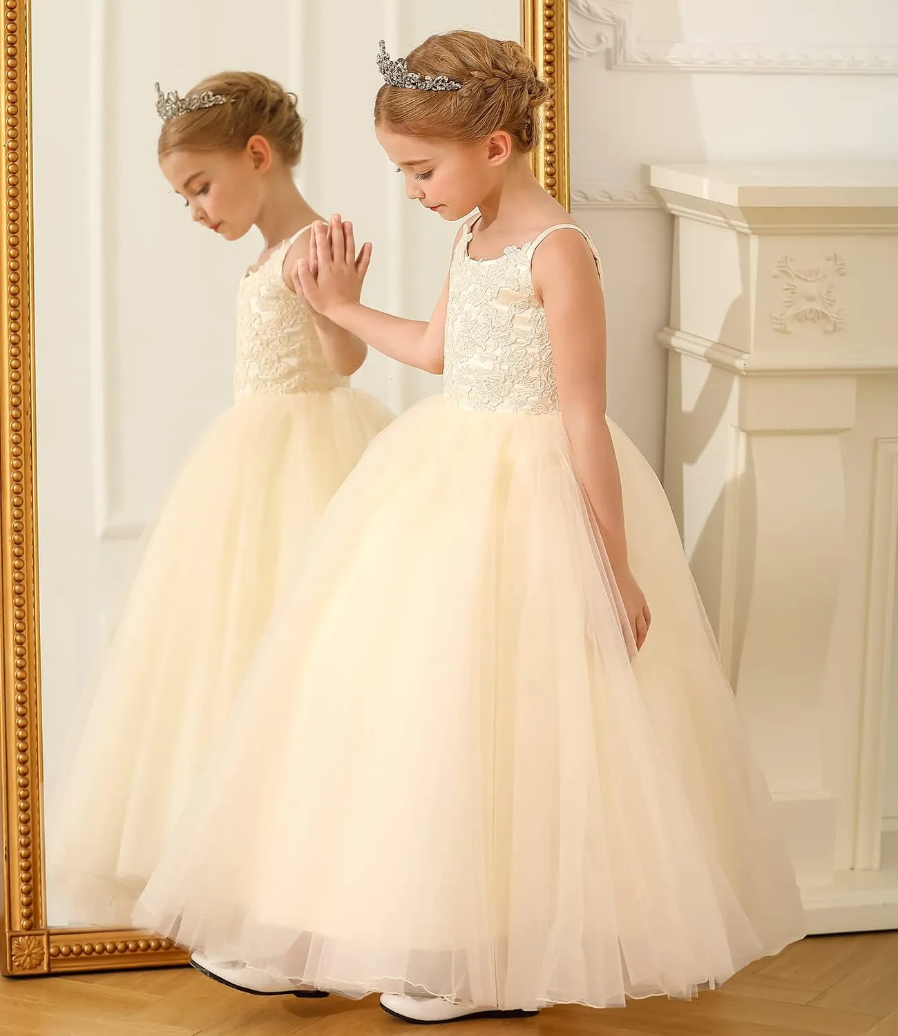 PLwedding Flower Girls Lace Tulle Ball Gowns First Communion Dresses