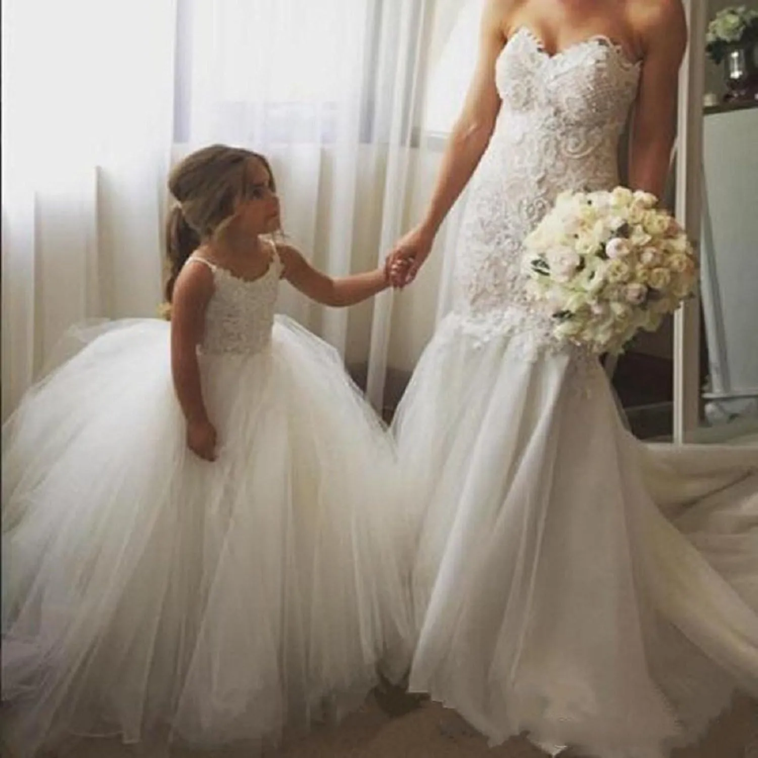 PLwedding Flower Girls Lace Tulle Ball Gowns First Communion Dresses