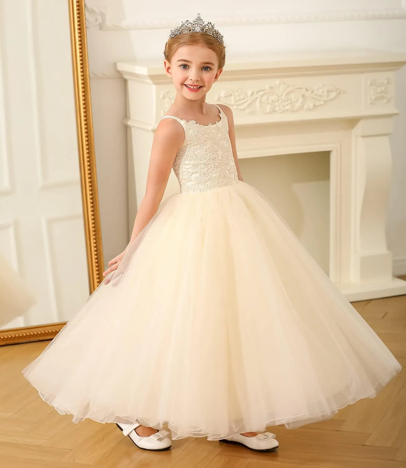 PLwedding Flower Girls Lace Tulle Ball Gowns First Communion Dresses
