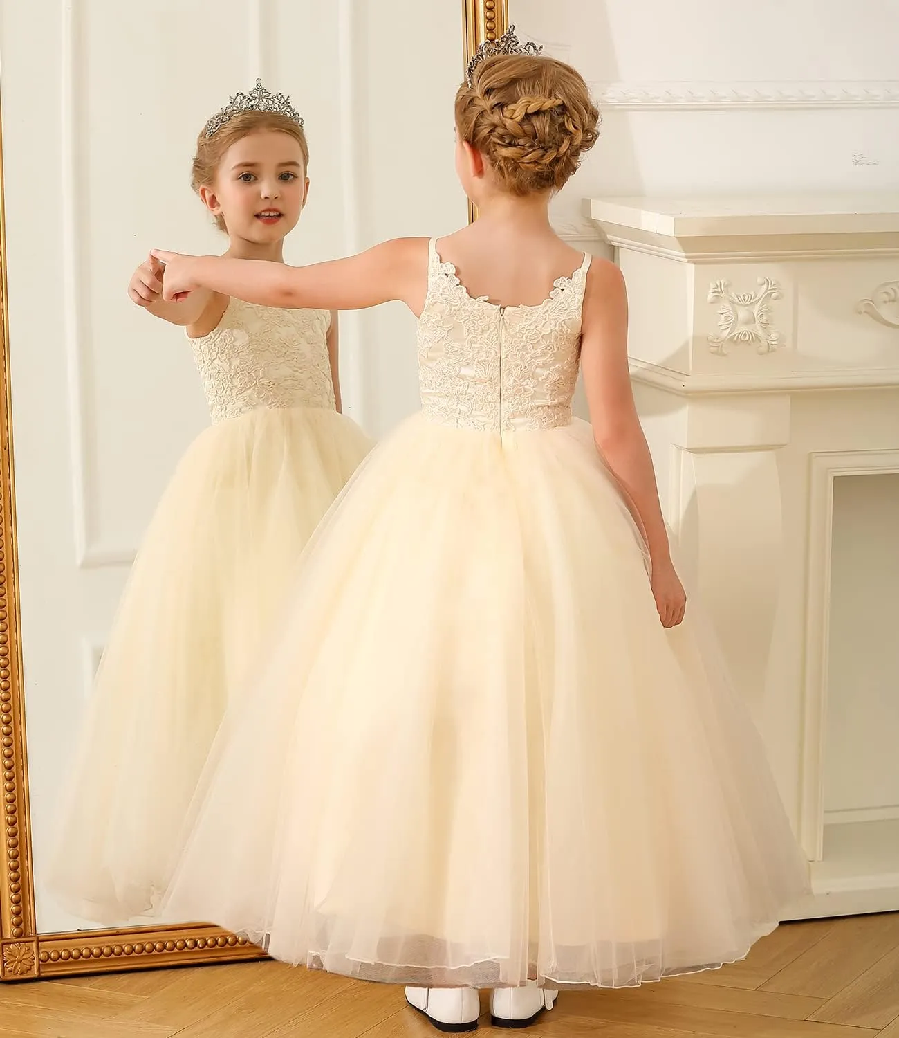 PLwedding Flower Girls Lace Tulle Ball Gowns First Communion Dresses