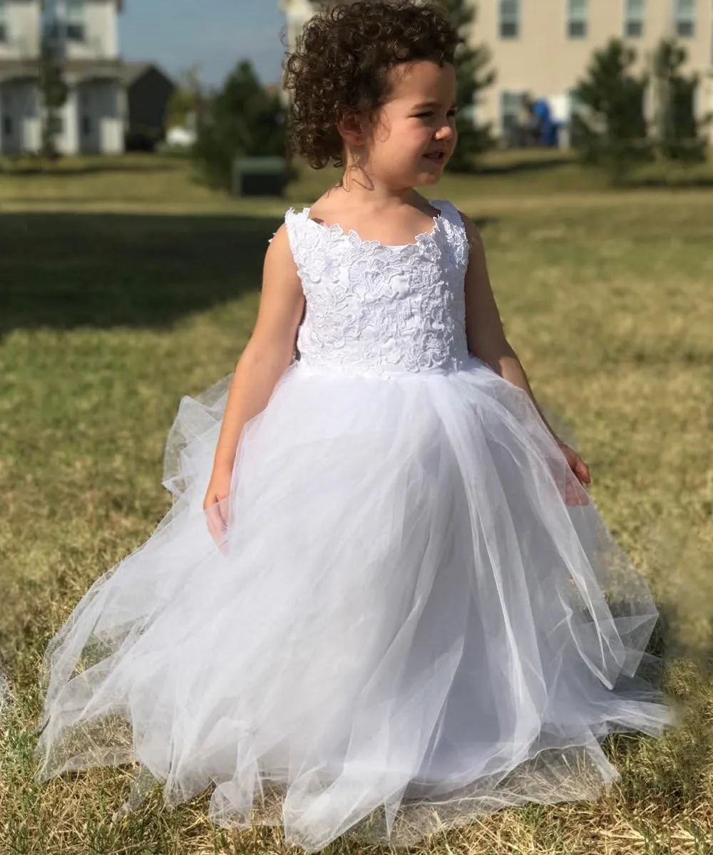PLwedding Flower Girls Lace Tulle Ball Gowns First Communion Dresses