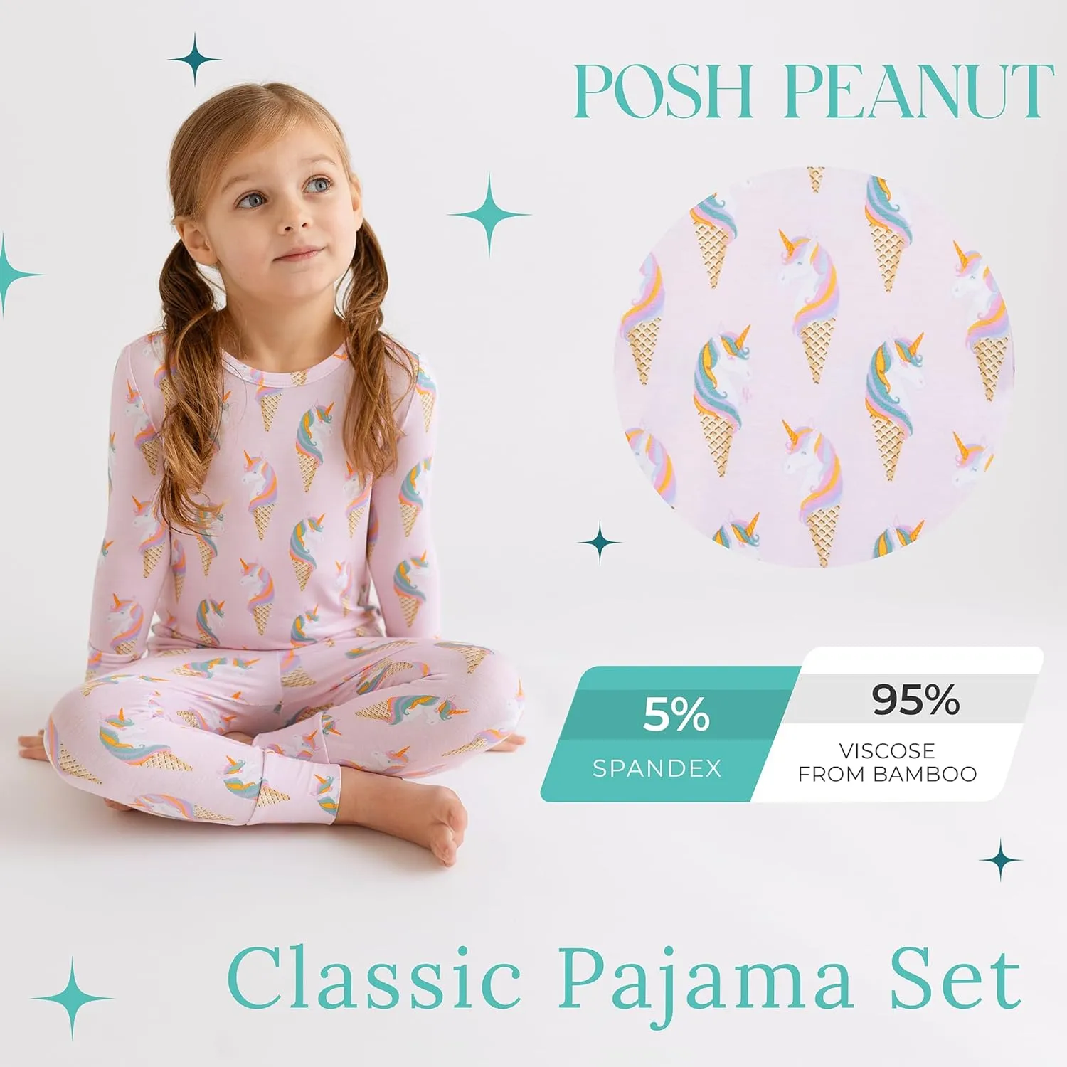 Posh Peanut Girls Pajamas - Soft, Viscose from Bamboo PJs for Kids - Matching, Long Sleeve Toddler Pajamas for Girls