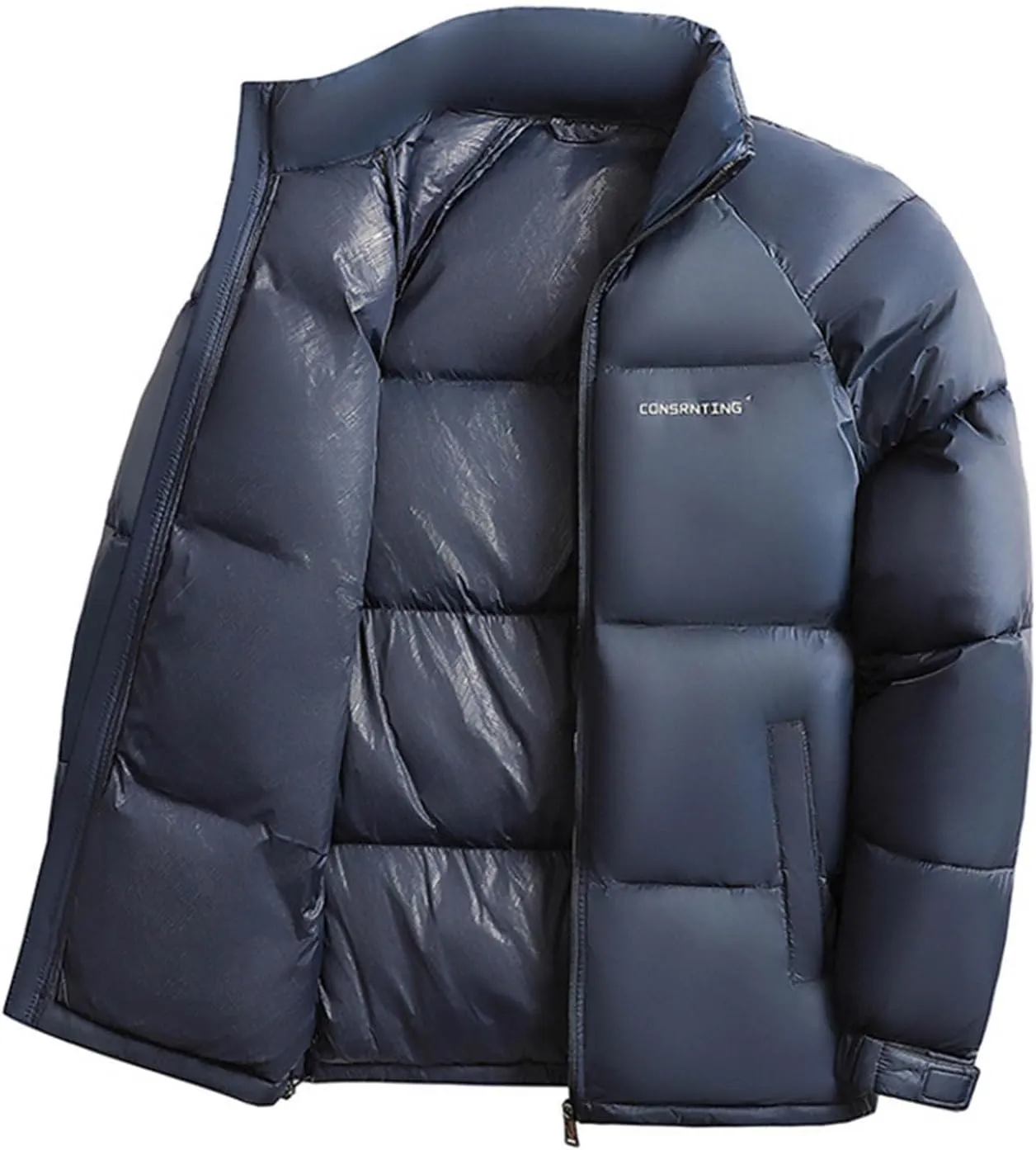 Puffer Jacket Men Quilted Zipper Stand Collar Down Coat Casual Lightweight Winter Puffy Jacket Outwear with Pockets
