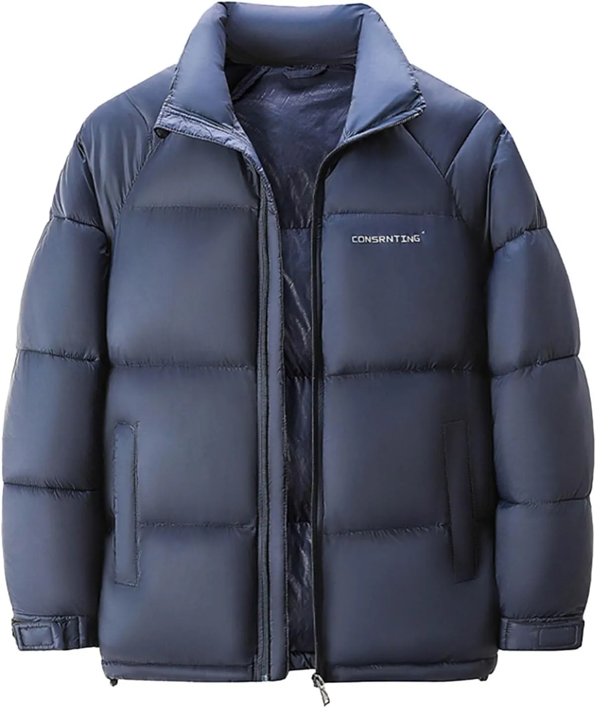 Puffer Jacket Men Quilted Zipper Stand Collar Down Coat Casual Lightweight Winter Puffy Jacket Outwear with Pockets
