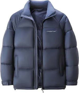 Puffer Jacket Men Quilted Zipper Stand Collar Down Coat Casual Lightweight Winter Puffy Jacket Outwear with Pockets