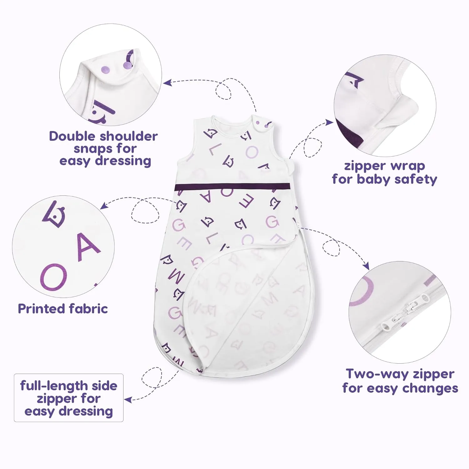 PuppyNap Baby Sleep Sack 2-Pack Set, 6-12 Months, 100% Organic Cotton with 2-Way Zipper
